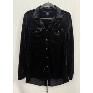Billy T Black Crushed Velvet Button Up Lace Up Back Top Size M Whimsigoth Grunge